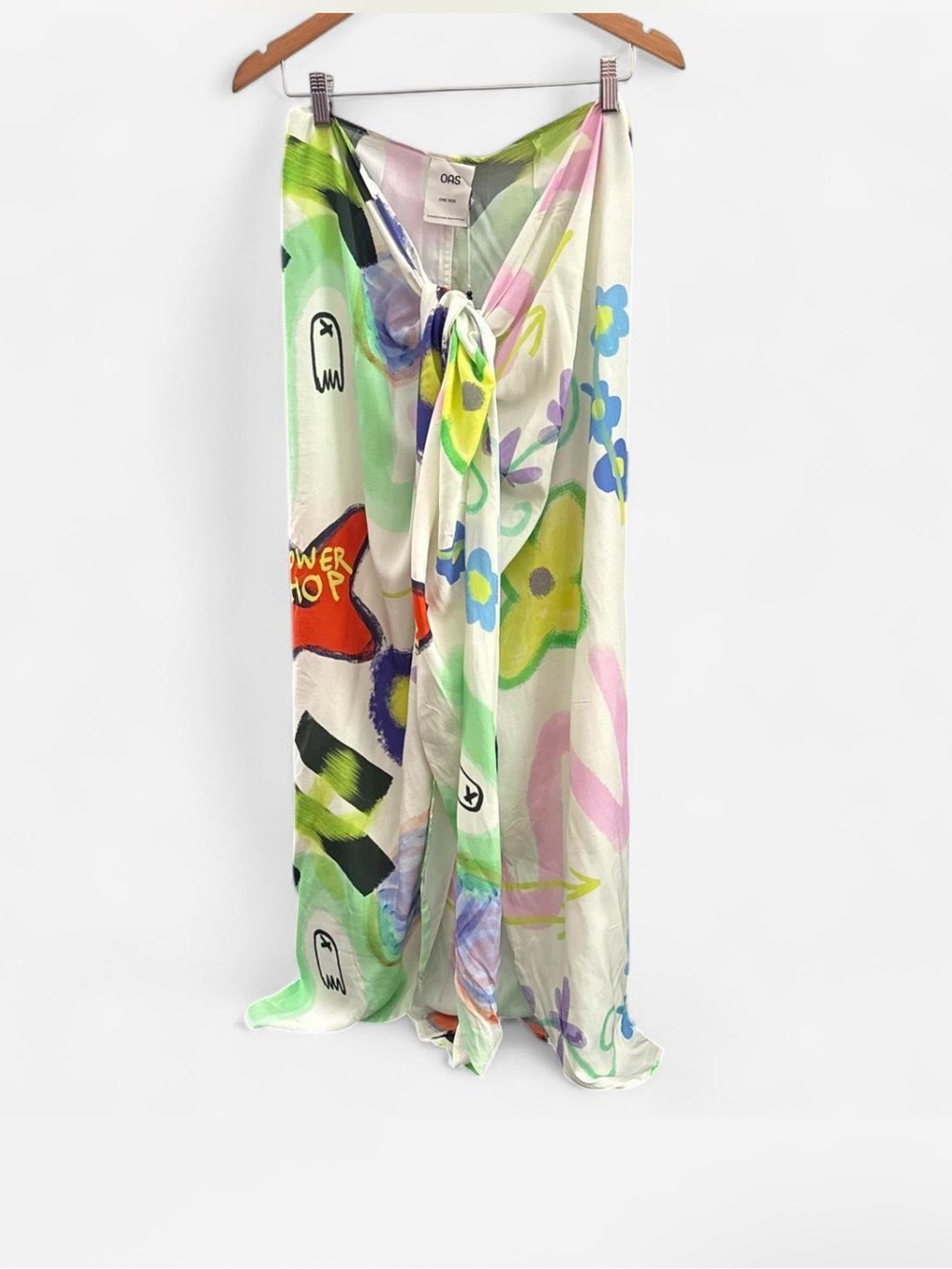 OAS flower shop cyan sarong Tie-Front Maxi Skirt one size travel resort wear NWT